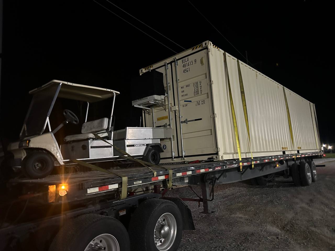 (1) Flat Bed Trailer with Container and Golf Cart